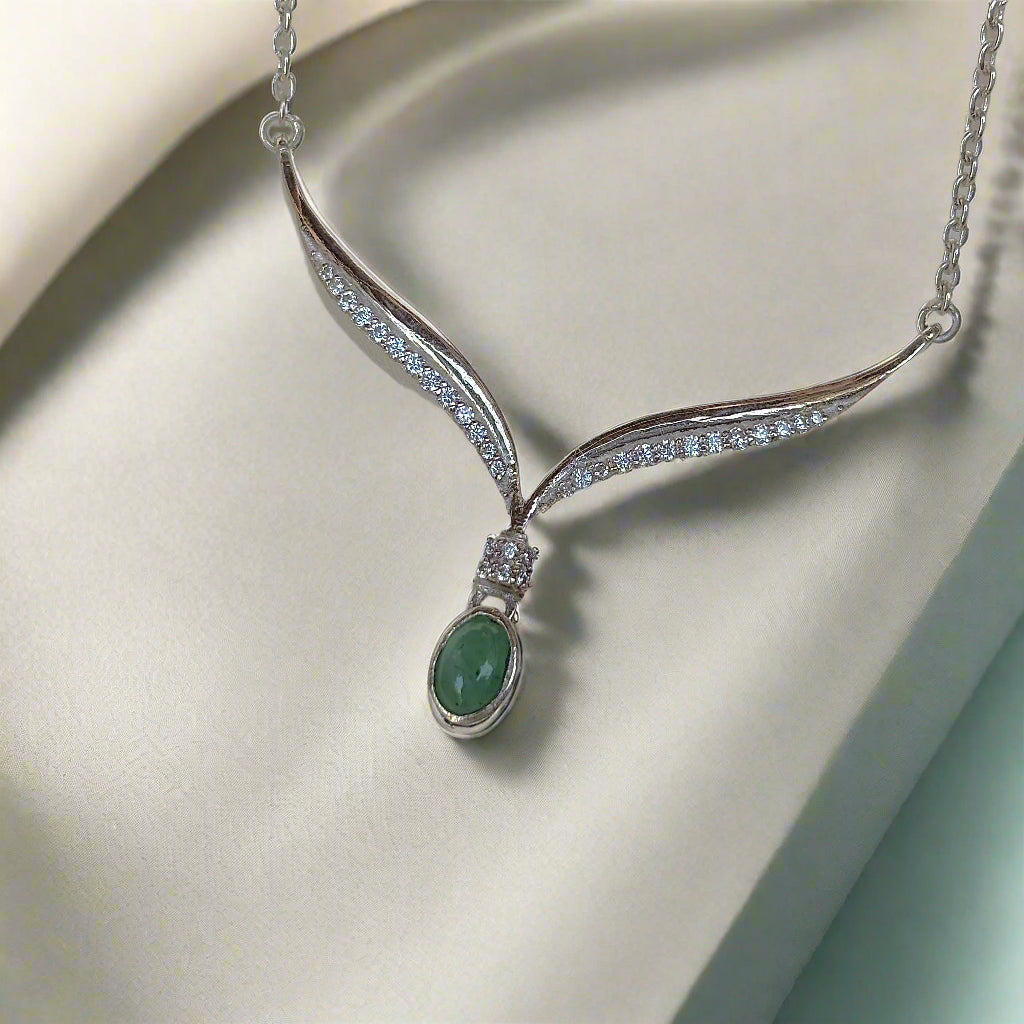 925 Pure Silver Natural Emerald Necklace