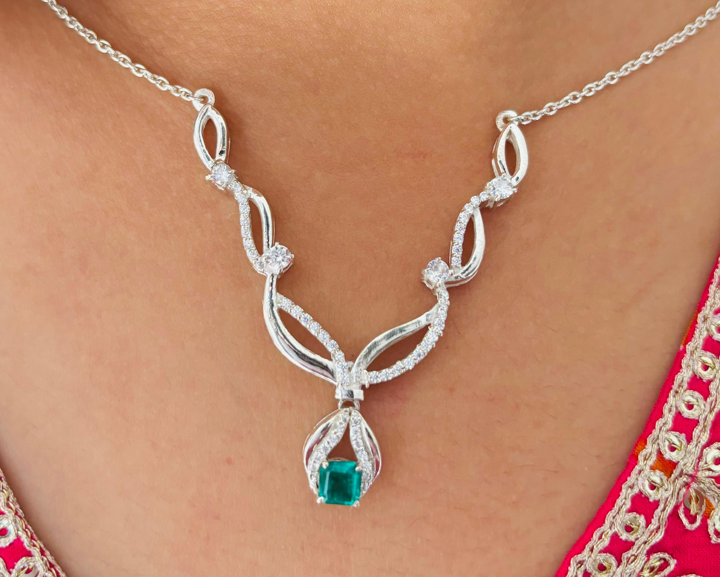 925 Pure Silver Natural Green Quartz Necklace