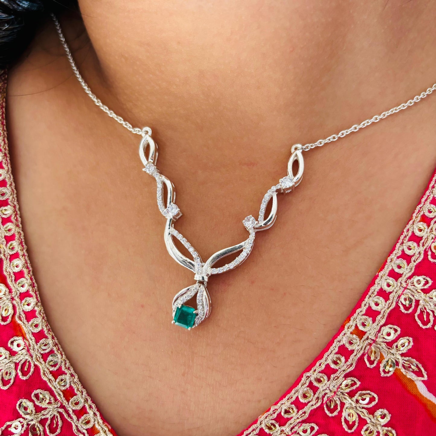 925 Pure Silver Natural Green Quartz Necklace