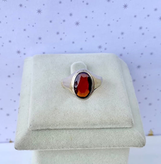 Natural Hessonite Oval Cut Solitaire Men's Ring 925 Pure Silver Statement Ring