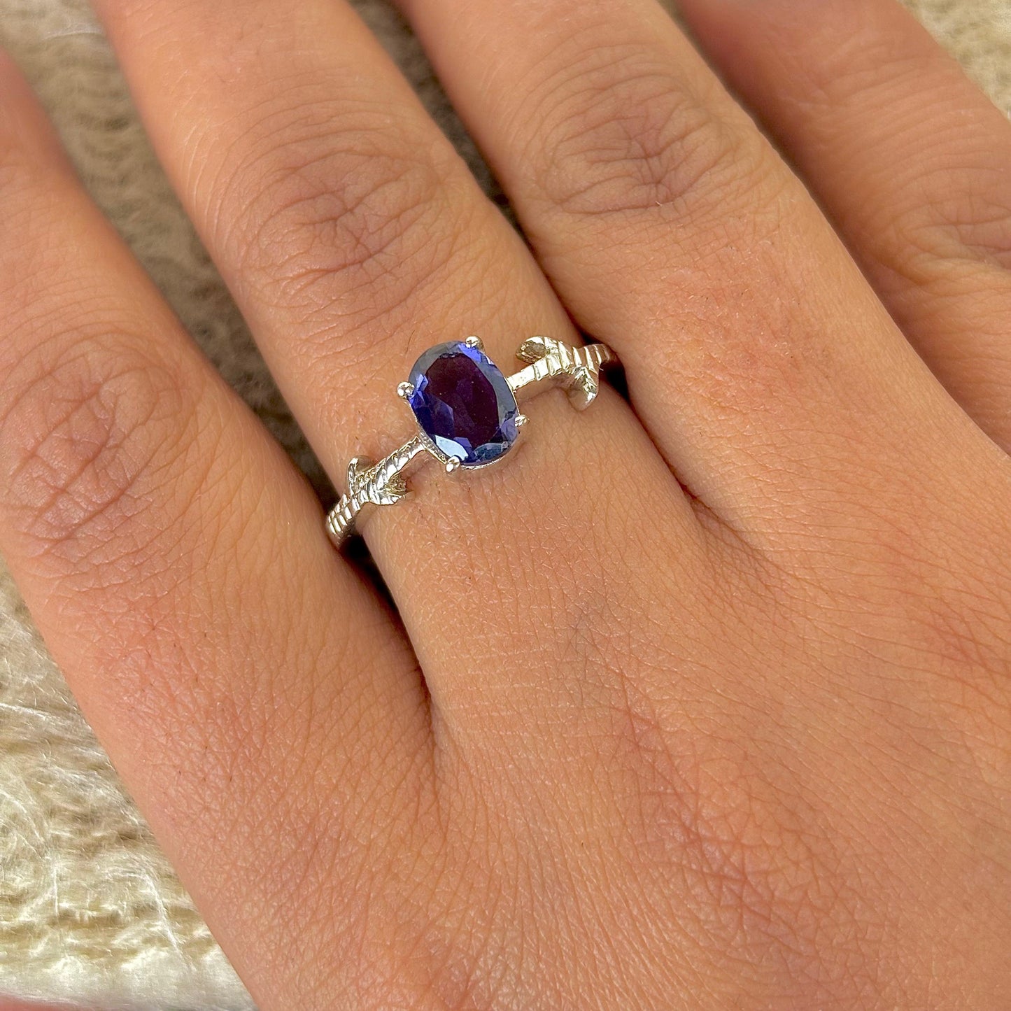 925 Pure Silver Oval Cut Iolite Ring