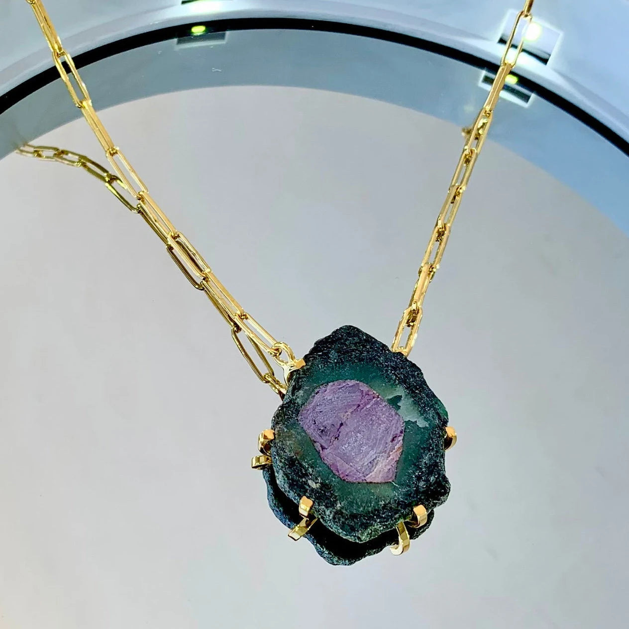 925 Pure Silver Watermelon Natural Ruby Gold Chain Necklace