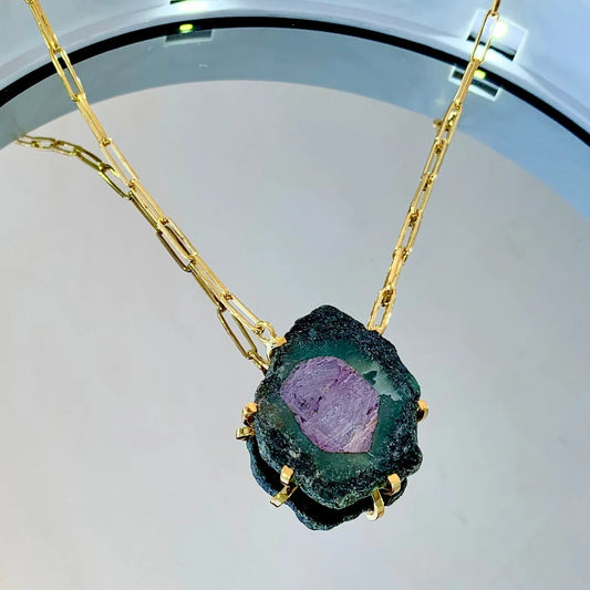 925 Pure Silver Watermelon Natural Ruby Gold Chain Necklace