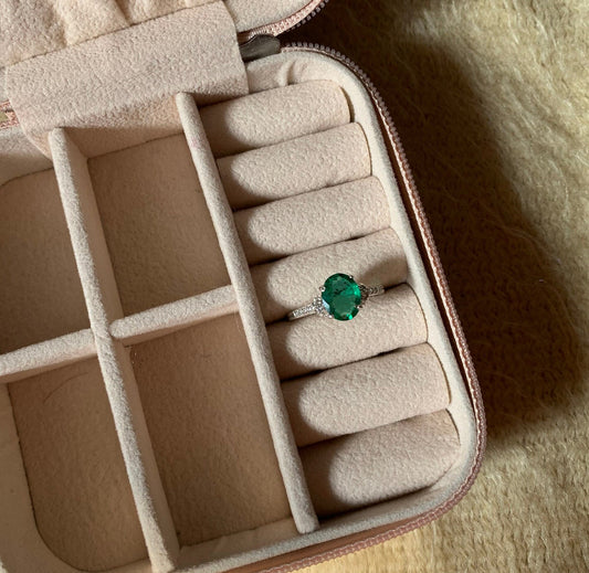 Natural Emerald Oval Cut 925 Pure Silver Ring