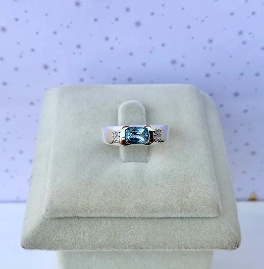 Natural Blue Topaz Octagon Cut Solitaire Men's Ring 925 Pure Silver Statement Ring