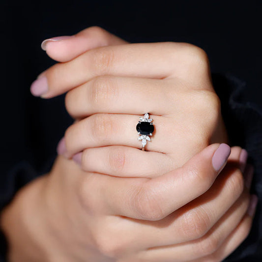 Natural Oval Black Onyx 925 Pure Silver Solitaire Ring (Certified)