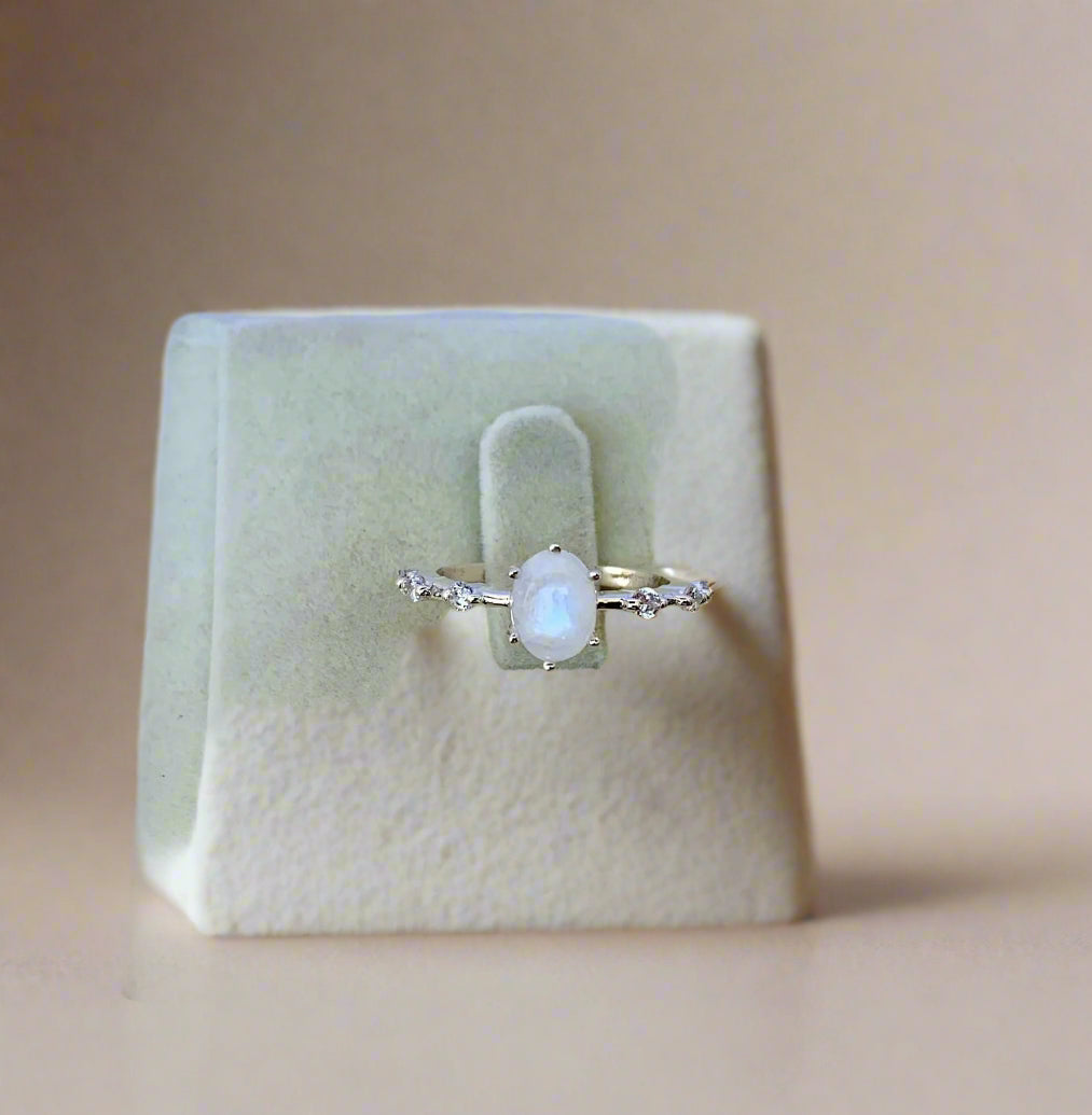 Rainbow Natural Moonstone June Birthstone Oval Cut 925 Pure Silver Ring