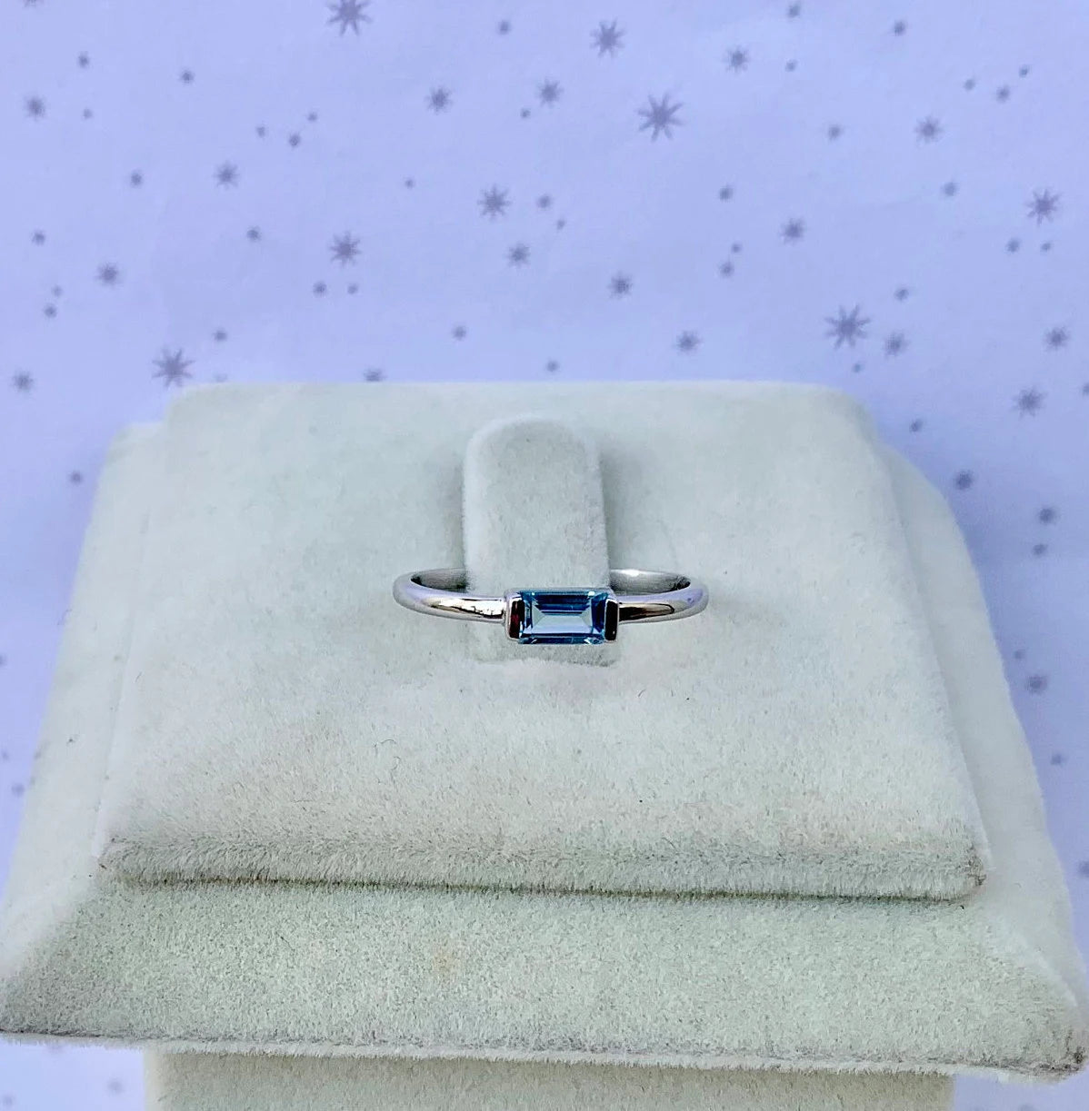 Natural Aquamarine Baguette Shape 925 Pure Silver Ring