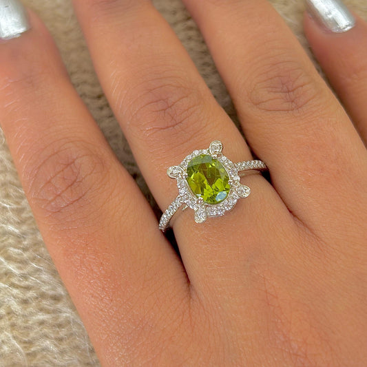 Natural Green Peridot 925 Pure Silver Ring(Certified)