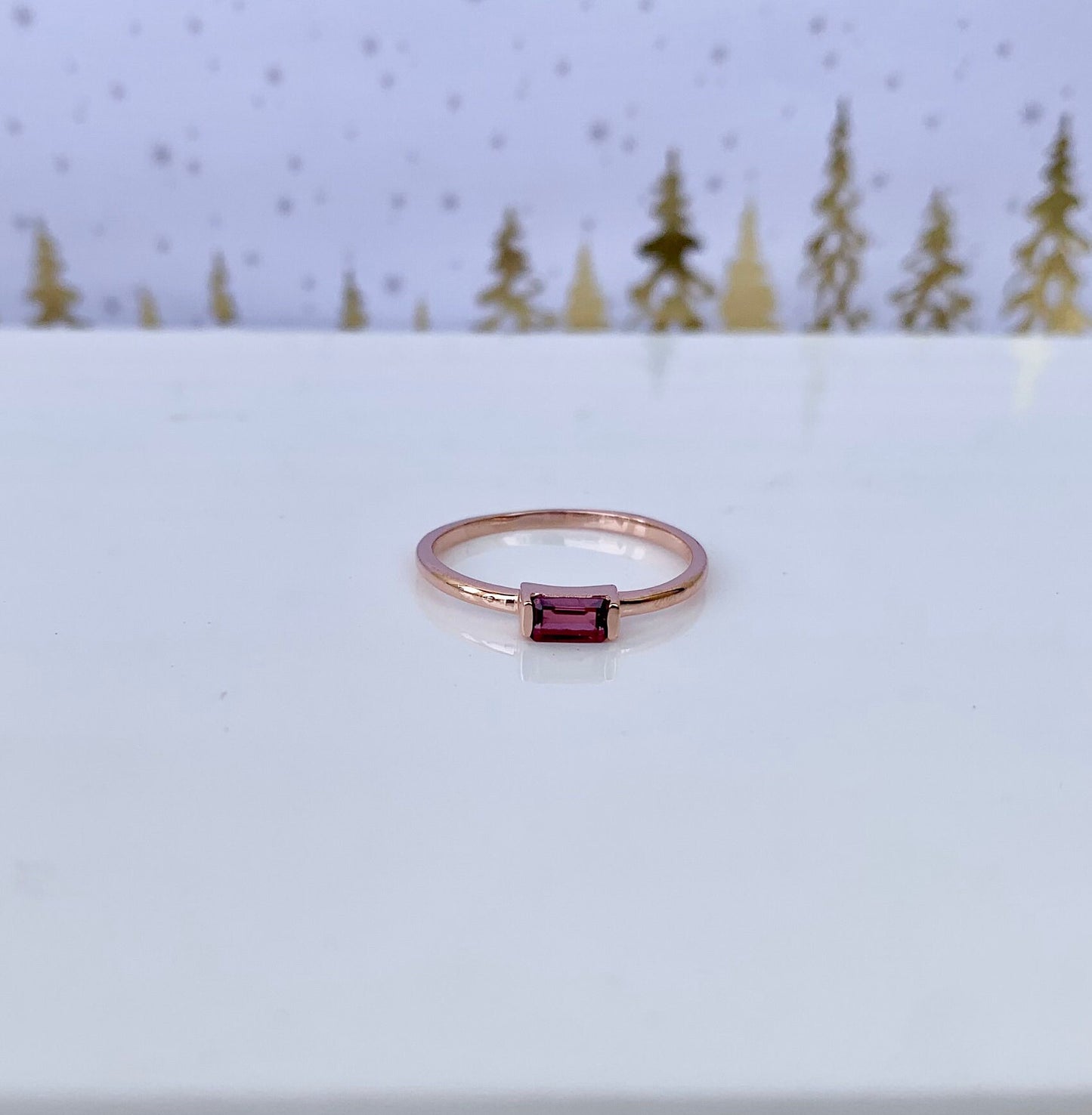 Radiant Natural Garnet Baguette Cut 925 Pure Silver Ring