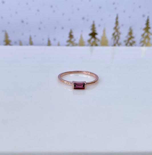 Radiant Natural Garnet Baguette Cut 925 Pure Silver Ring