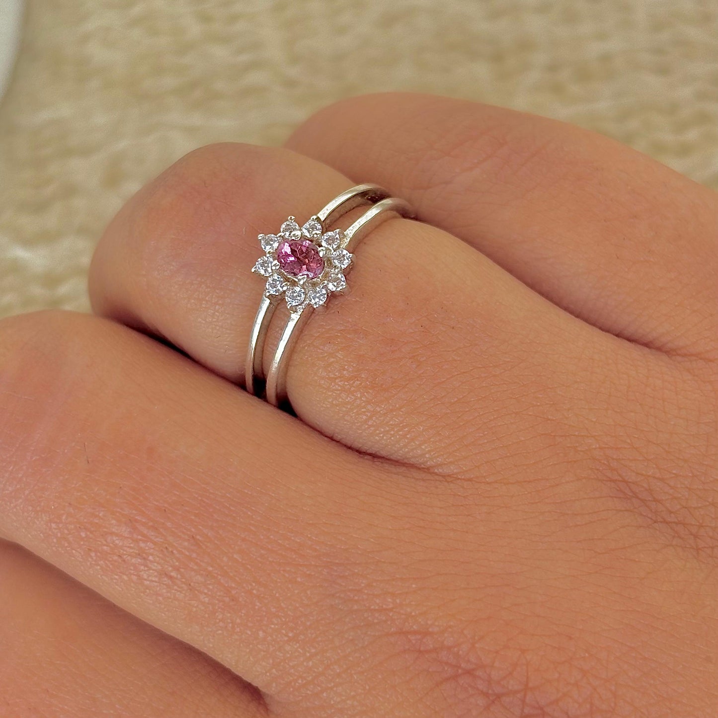 925 Pure Silver Natural Pink Tourmaline Ring