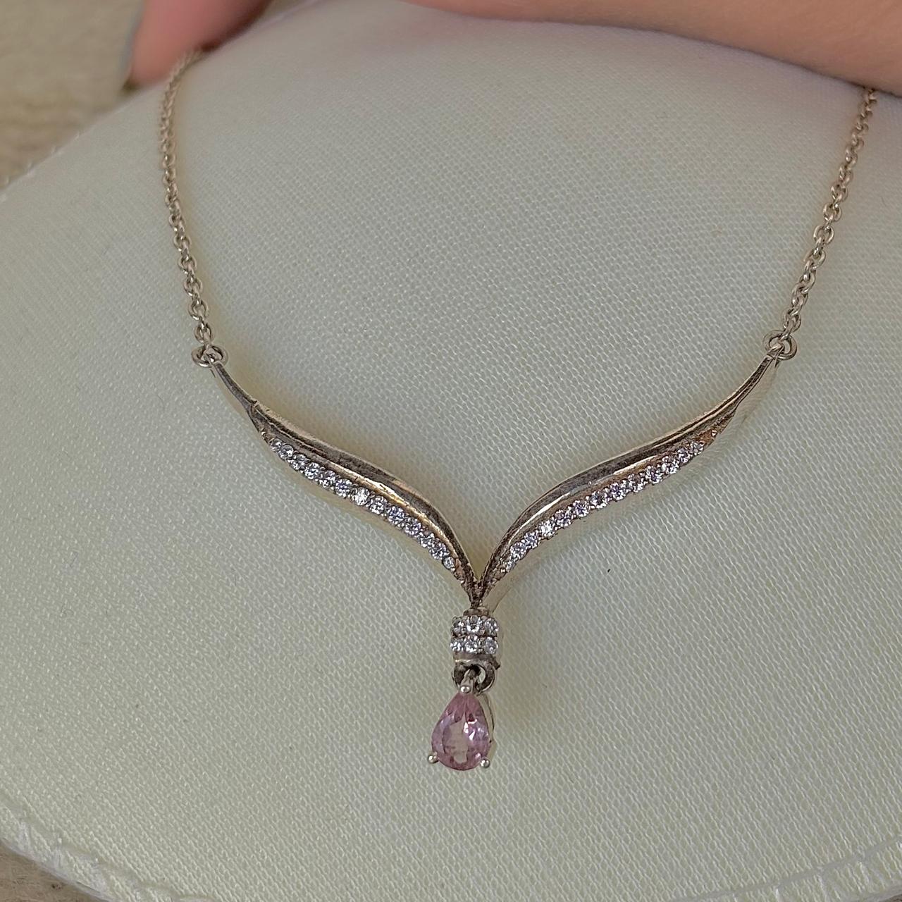 925 Pure Silver Natural Pink Tourmaline Necklace