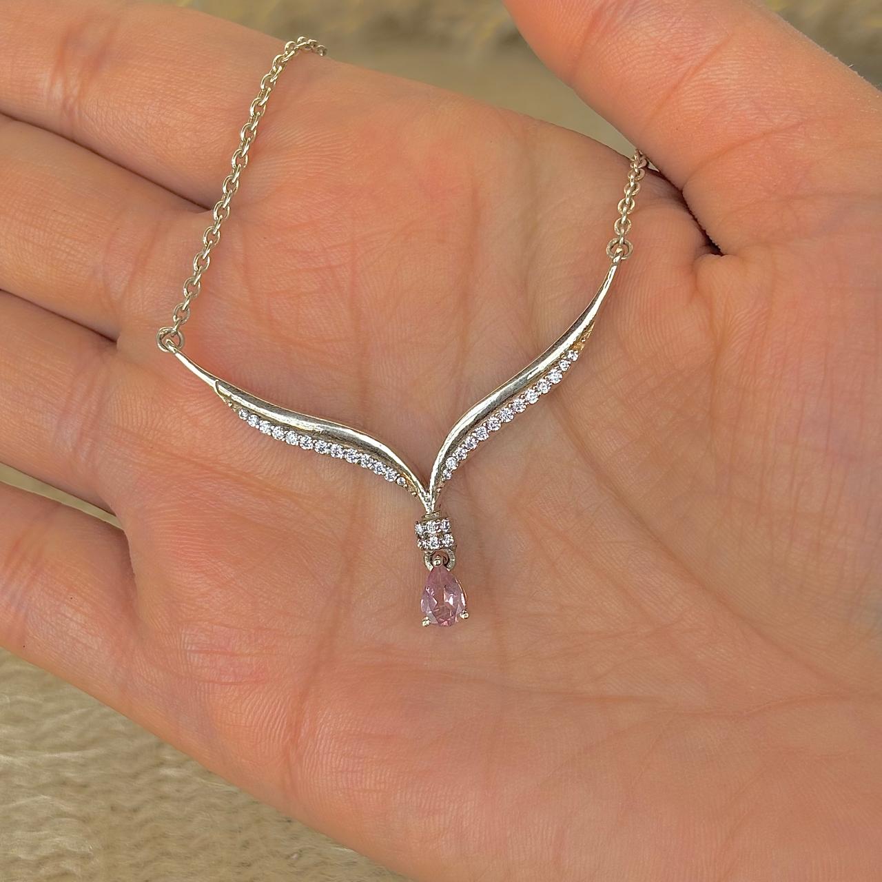 925 Pure Silver Natural Pink Tourmaline Necklace