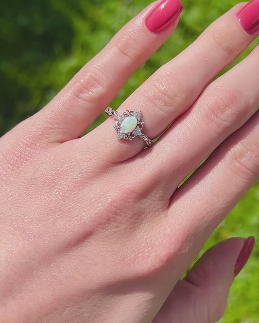 925 Pure Silver Ethiopian Fire Opal Engagement Ring