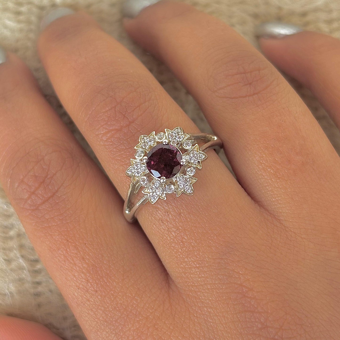 925 Pure Silver Natural Pink Tourmaline Cocktail Ring