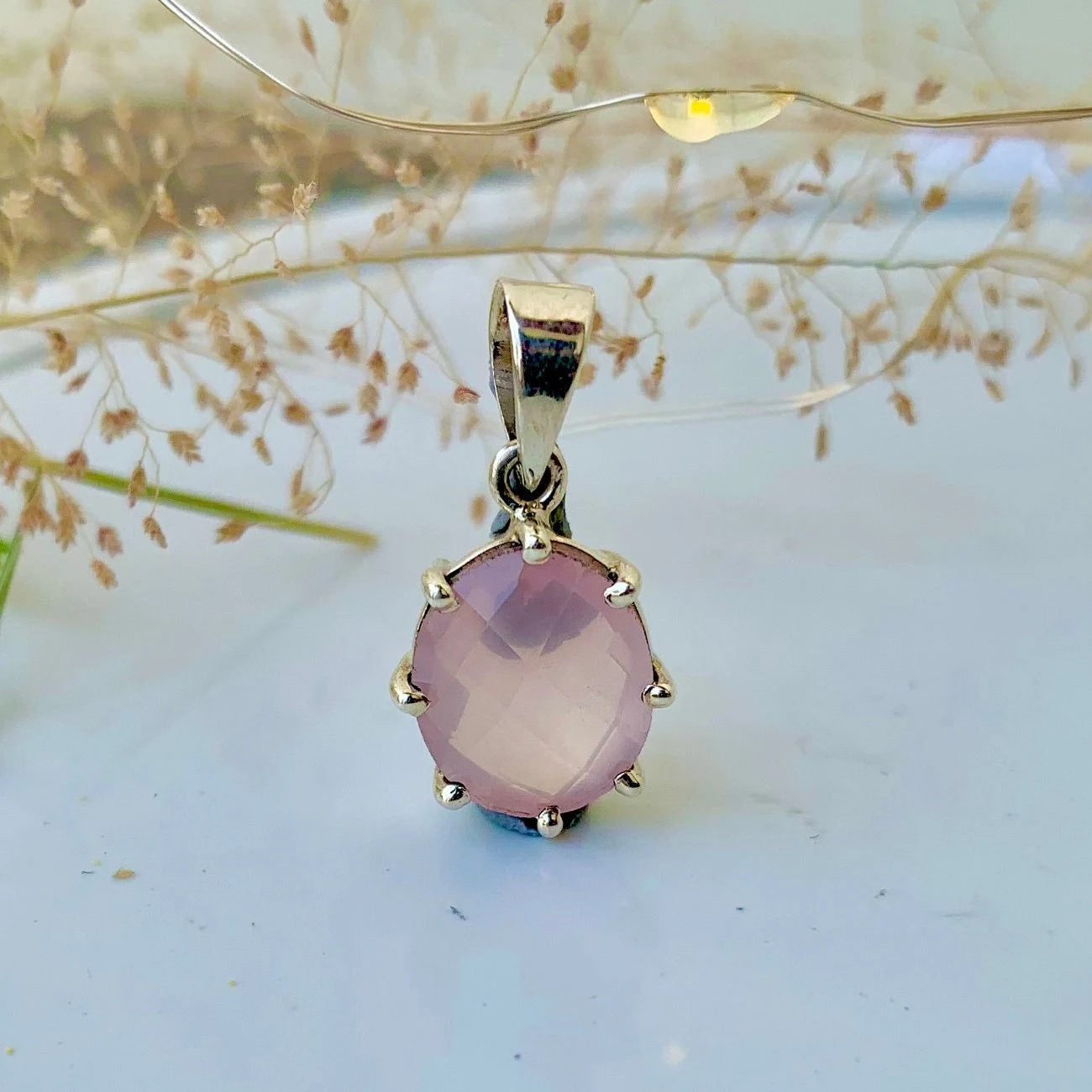 Rose Quartz Solitaire 925 Pure Silver Pendant