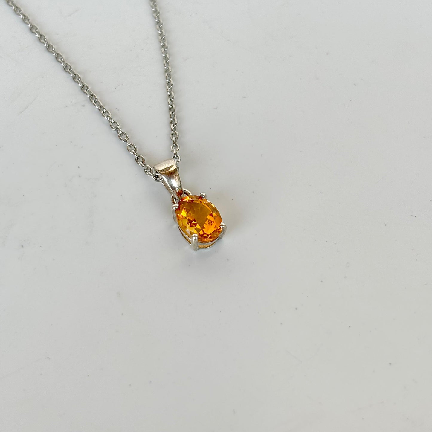 925 Pure Silver Natural Citrine Pendant Necklace