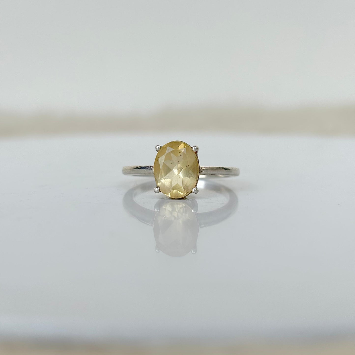 925 Pure Silver Citrine Oval Solitaire Ring
