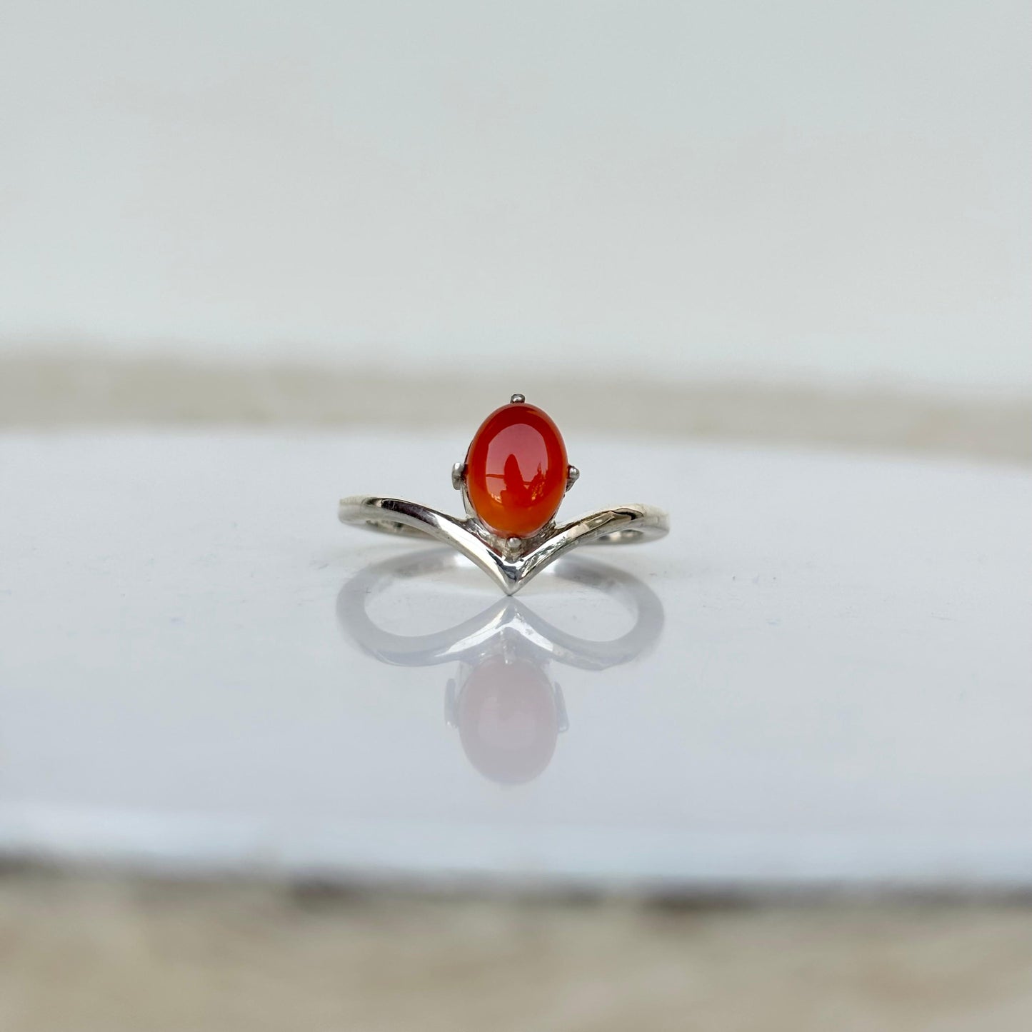 925 Pure Silver Natural Carnelian Oval Cut Crown Ring