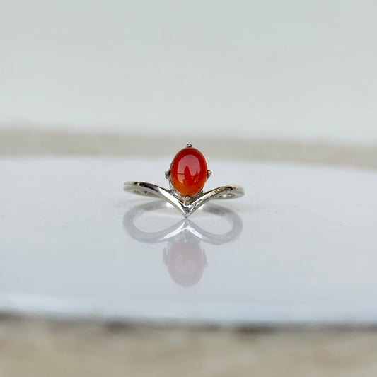 925 Pure Silver Natural Carnelian Oval Cut Crown Ring
