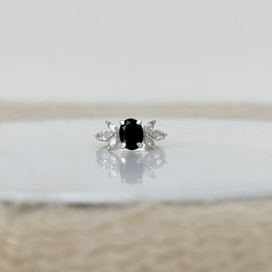 925 Pure Silver Oval Black Onyx Solitaire Ring