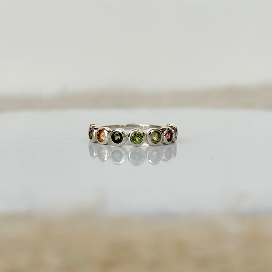 Colors of Tourmaline - 925 Pure Silver Multi Tourmaline Ring