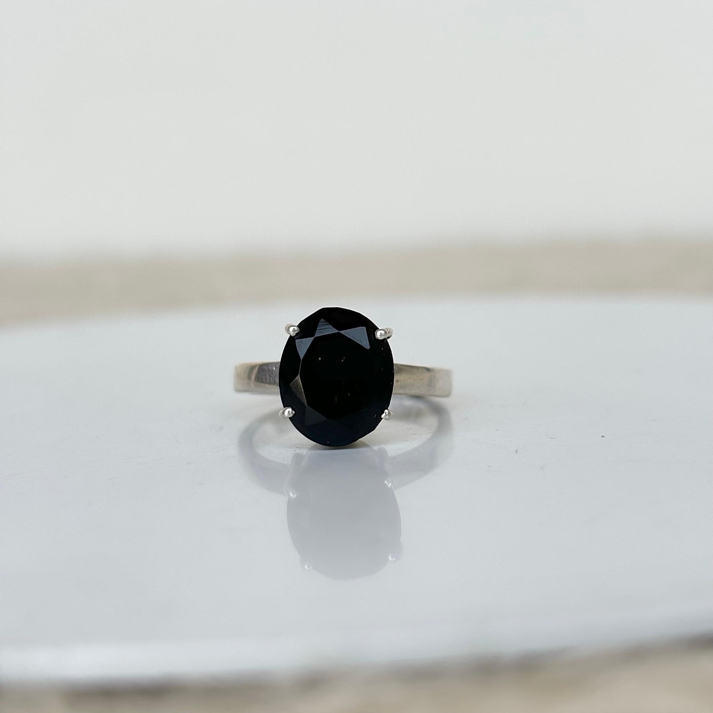925 Pure Silver Oval-Cut Natural Black Onyx Ring