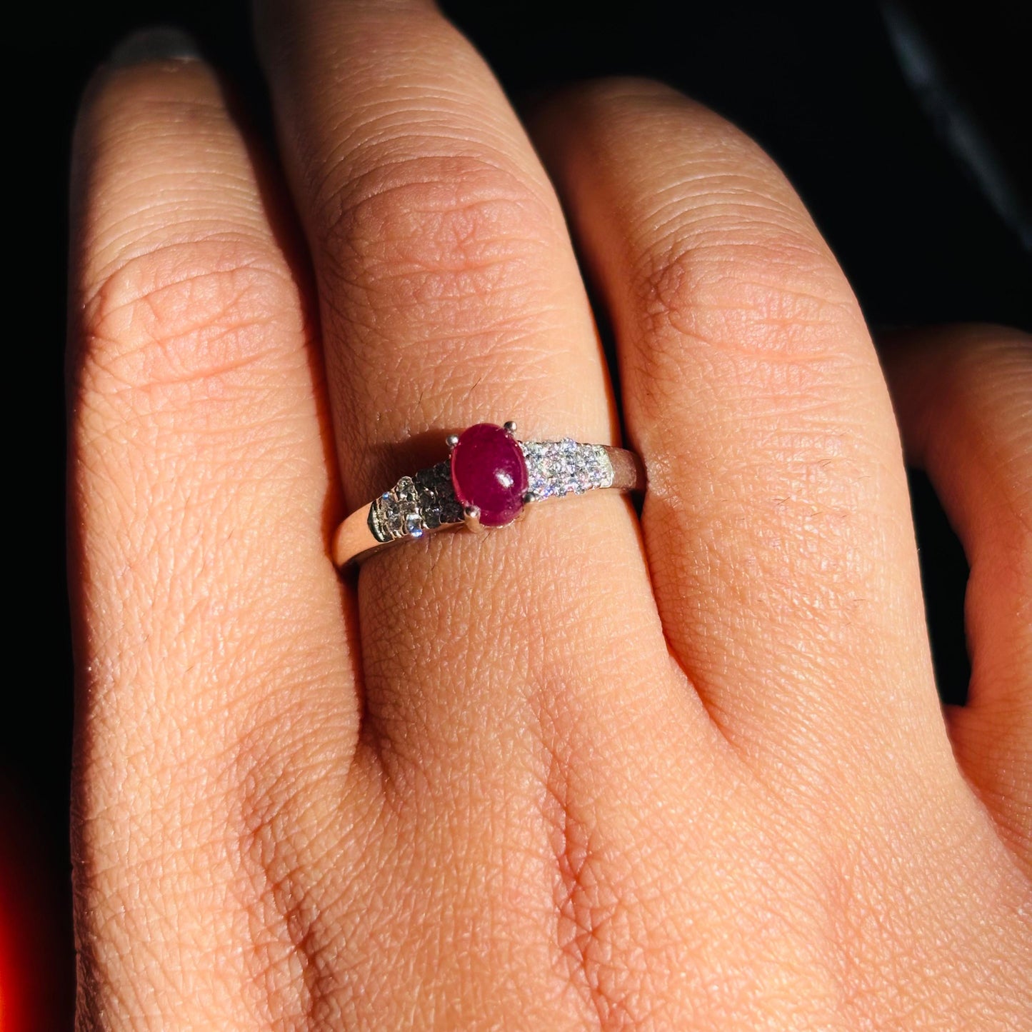 925 Pure Silver Natural Ruby Oval Cut Ring
