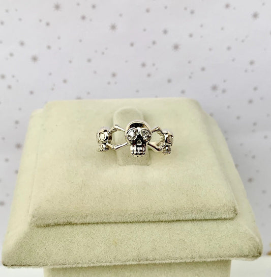 925 Pure Silver Skull with Hollow Eyes Stacking Ring